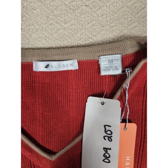 Vintage Halogen‎ Sweater Mens Medium M Red Ribbed Pullover V Neck Y2K NWT 2 - Picture 3 of 12